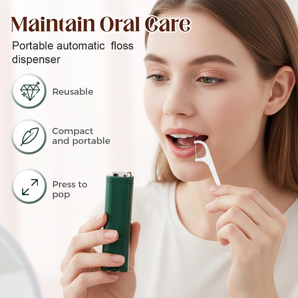Portable Floss Dispenser with 100 Pcs Dental Floss, 2026 NEW Refillable for Home, Restaurant, and On-the-Go Oral Care for Family Hotel Travel (White)