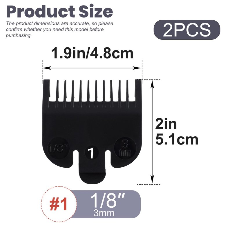 SmallCat 2 Pcs Black Guards for Clippers, #1 Trimmer Guards Replacement, Clipper Guards Set Compatible with Wahx (1/8'', 3mm)