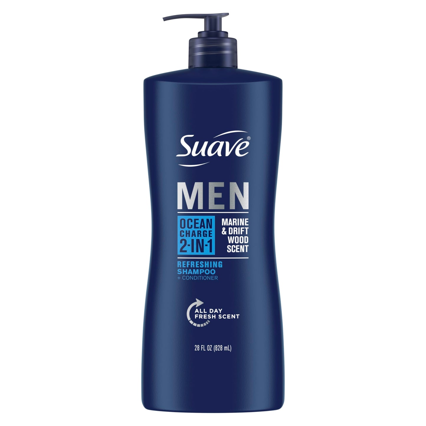 Suave Men 2-in-1 Shampoo and Conditioner Ocean Charge Pack of 4 to Cleanse and Nourish Hair, With a Clean Scent 28 oz