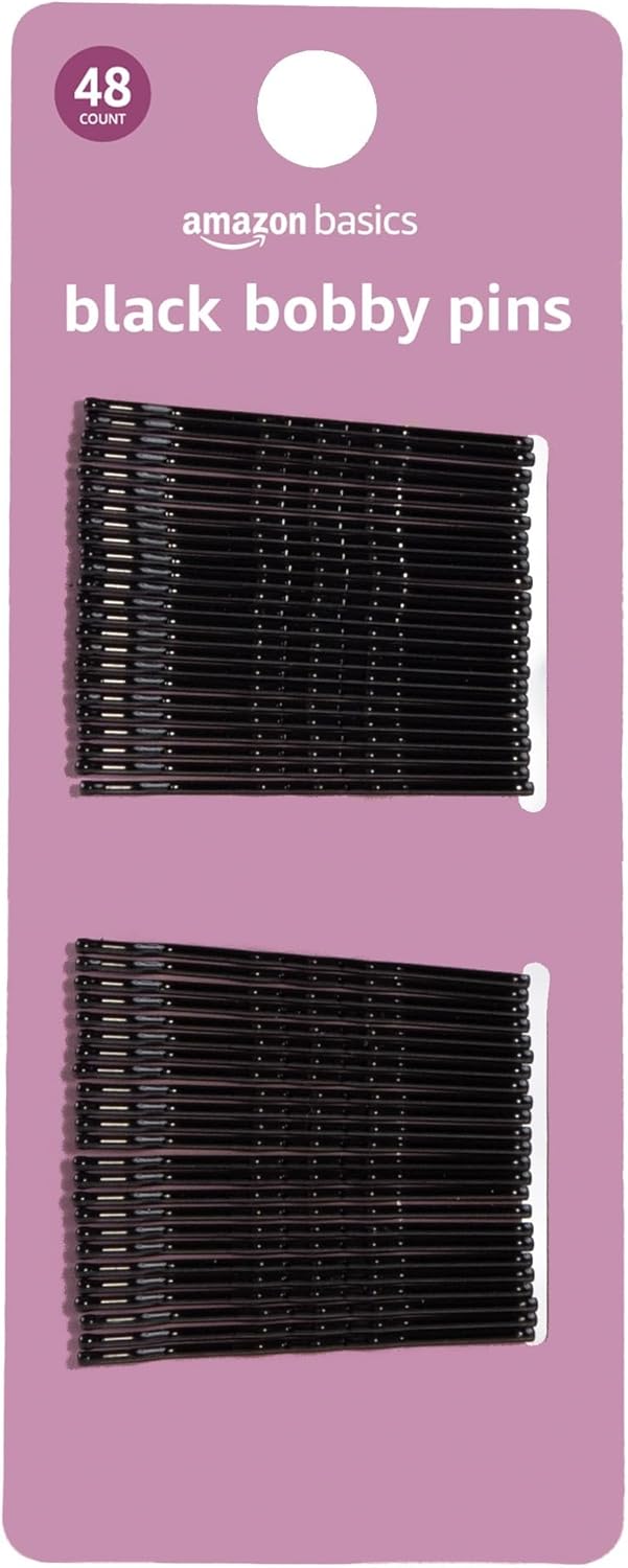 No Slip Bobby Pins - Black High Gloss Hair Accessories | 48 Count for All-Day Comfort and Styling
