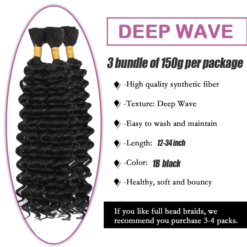 30 30 30 Inch #1B Human Braiding Hair for Boho Braids Natural Blck #1B Boho Human Hair Braiding Deep Wave Knotless Bulk Bohemian Natural Color Braids 150g