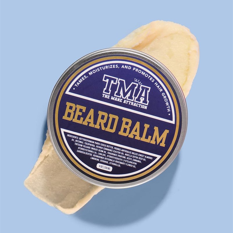 The Mane Attraction Beard Balm for Men – Moisturizing Beard Butter with Shea Butter & Beeswax – Softens, Conditions & Light Hold Styling – Castor & Rosemary Oils – Frizz Control – 2oz