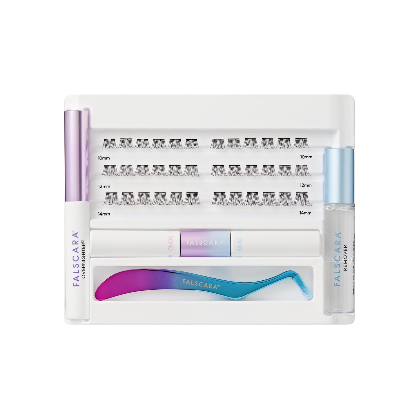 Falscara All-Inclusive Classic Natural Black Lash Clusters Kit, 36 At-Home Lash Extensions with Bond, Seal, Overnighter, Remover & Applicator, 10-14mm Lightweight Microband Wisps, Up to 14 Days Wear