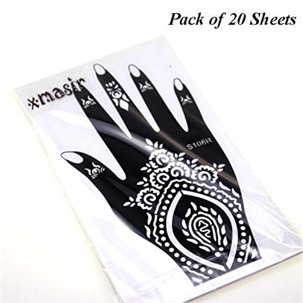 Henna Tattoo Stencil Kit - 20 Sheets of Indian Arabian Temporary Tattoo Templates | Mehndi Body Art
