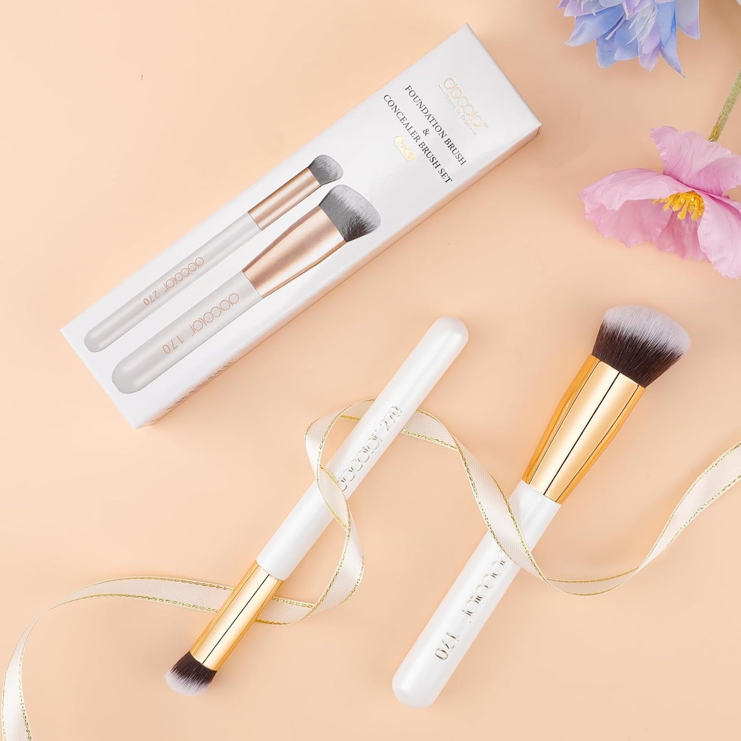 Docolor Foundation Brush Set - 2PCS Professional Angled Kabuki & Concealer Brushes for Flawless Makeup Application | Ideal for Liquid, Cream, and Mineral Blending