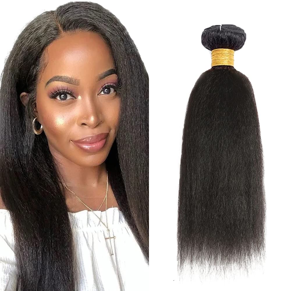 28 Inch Yaki Straight Bundles Human Hair Bundles #1B Natural Black Color Kinky Straight 1 Bundle 50g/Bundle Unprocessed Brazilian Virgin Weave Hair Extensions for Black Women