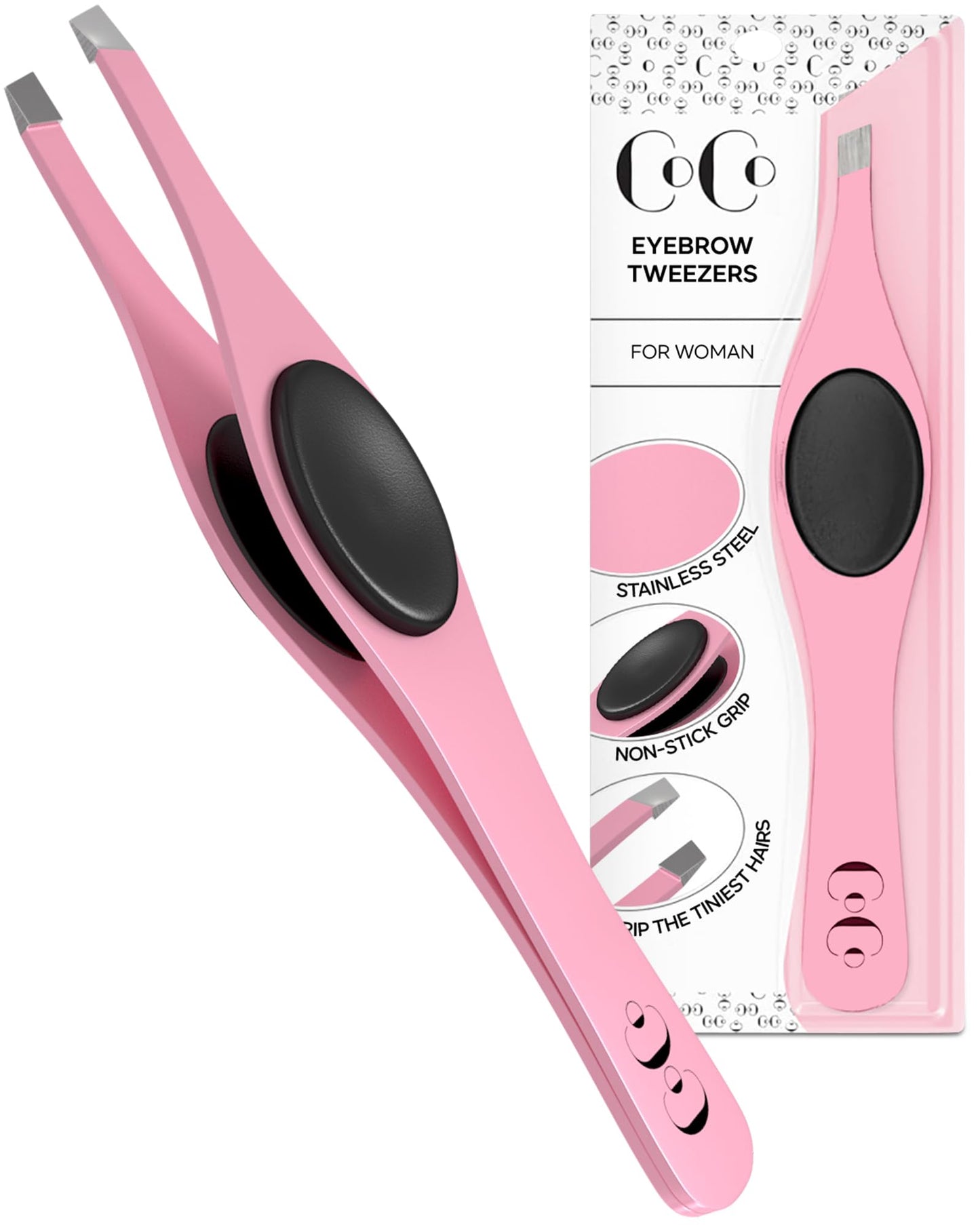 Coco’s Closet Tweezer for Eyebrows – Surgical grade Stainless Steel Slant Pink Tweezer - Precision for Ingrown Hair Removal