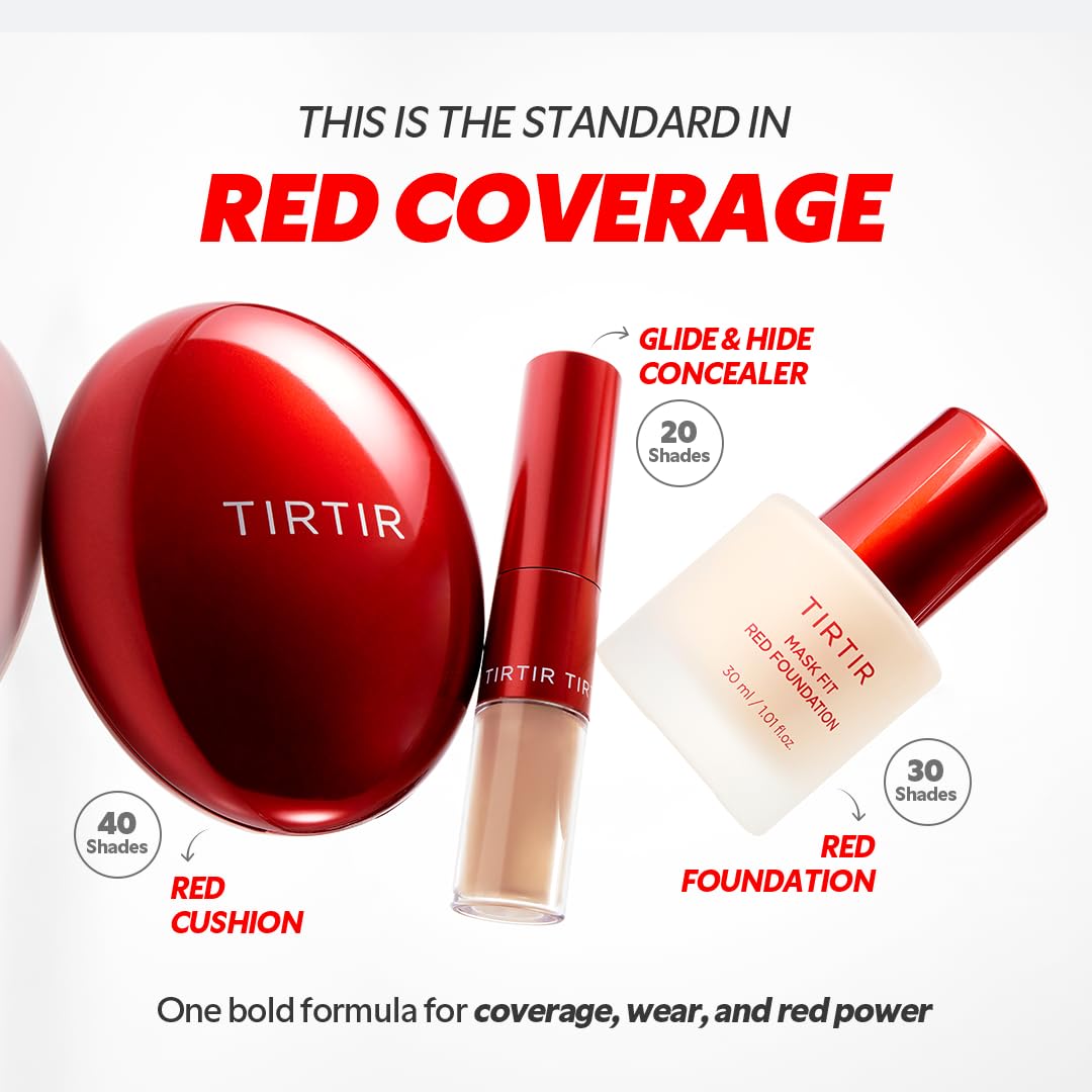 TIRTIR Mask Fit Red Foundation - Long Lasting Flawless Coverage, Hydrating & Pore-Blurring | #21N Ivory, 1.01 Fl Oz