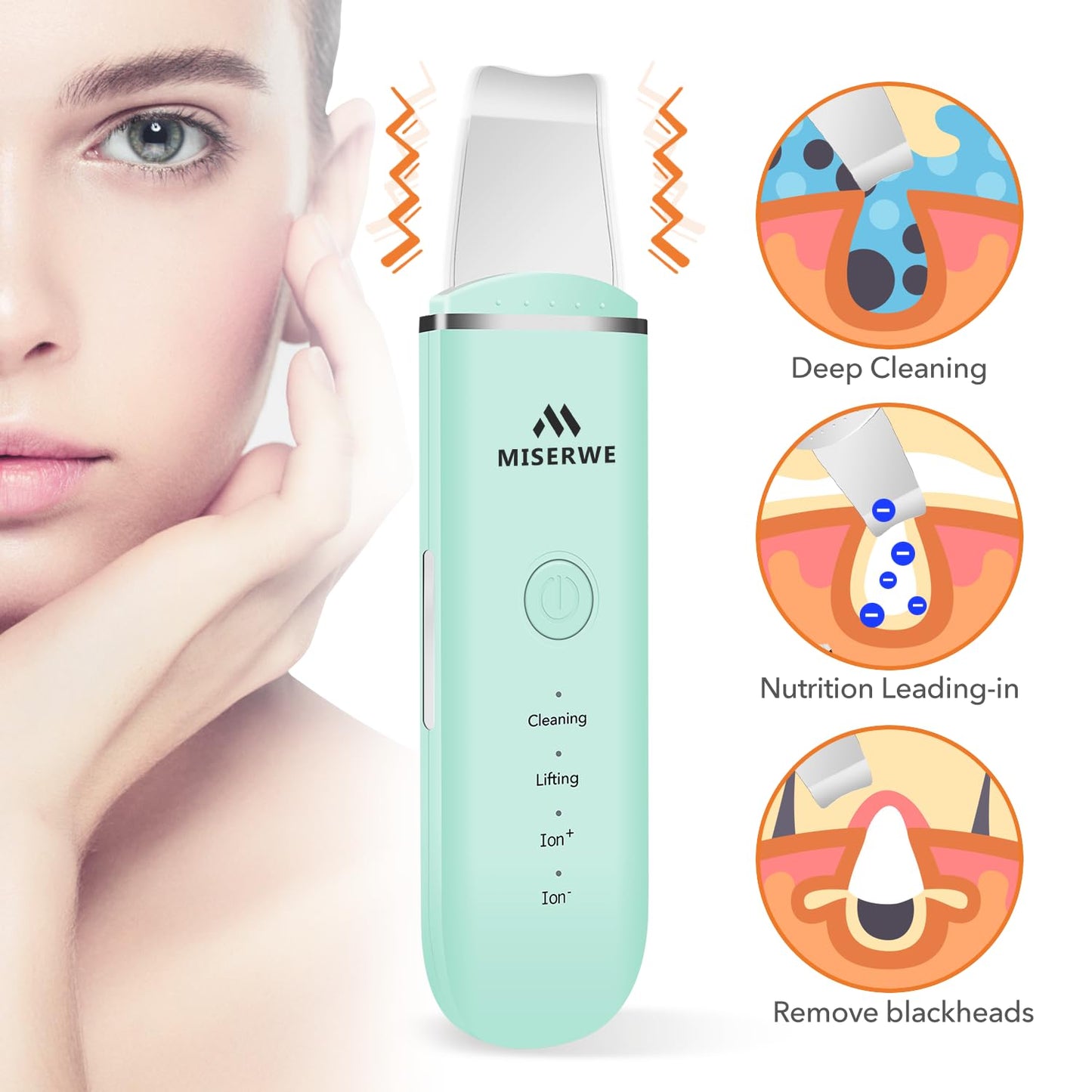 Skin Scrubber Face Skin Spatula Facial Scrubber Spatula Pore Cleaner with 4 Modes (Green)