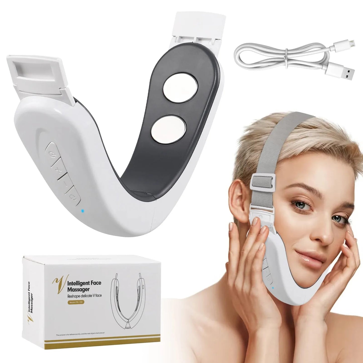 Electric Double Chin Device and V-Face Machine with 6 Modes – Intelligent Face Slimming Massager for Chin Lift, Jawline Definition, V-Face Shaping and Facial Contouring