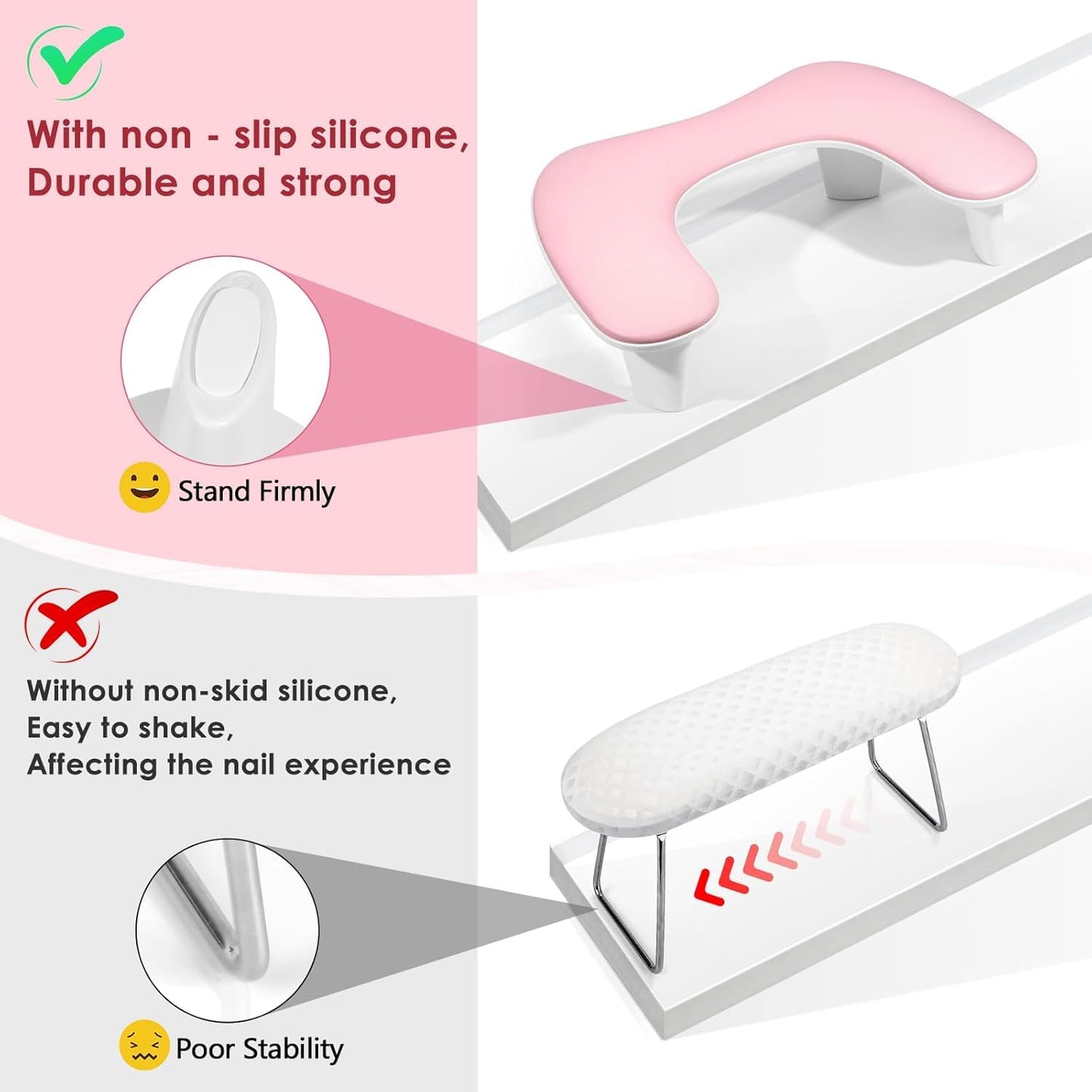 U-Shaped Nail Arm Rest Pillow - Microfiber Leather Cushion for Manicure | Pink Nail Tech Support