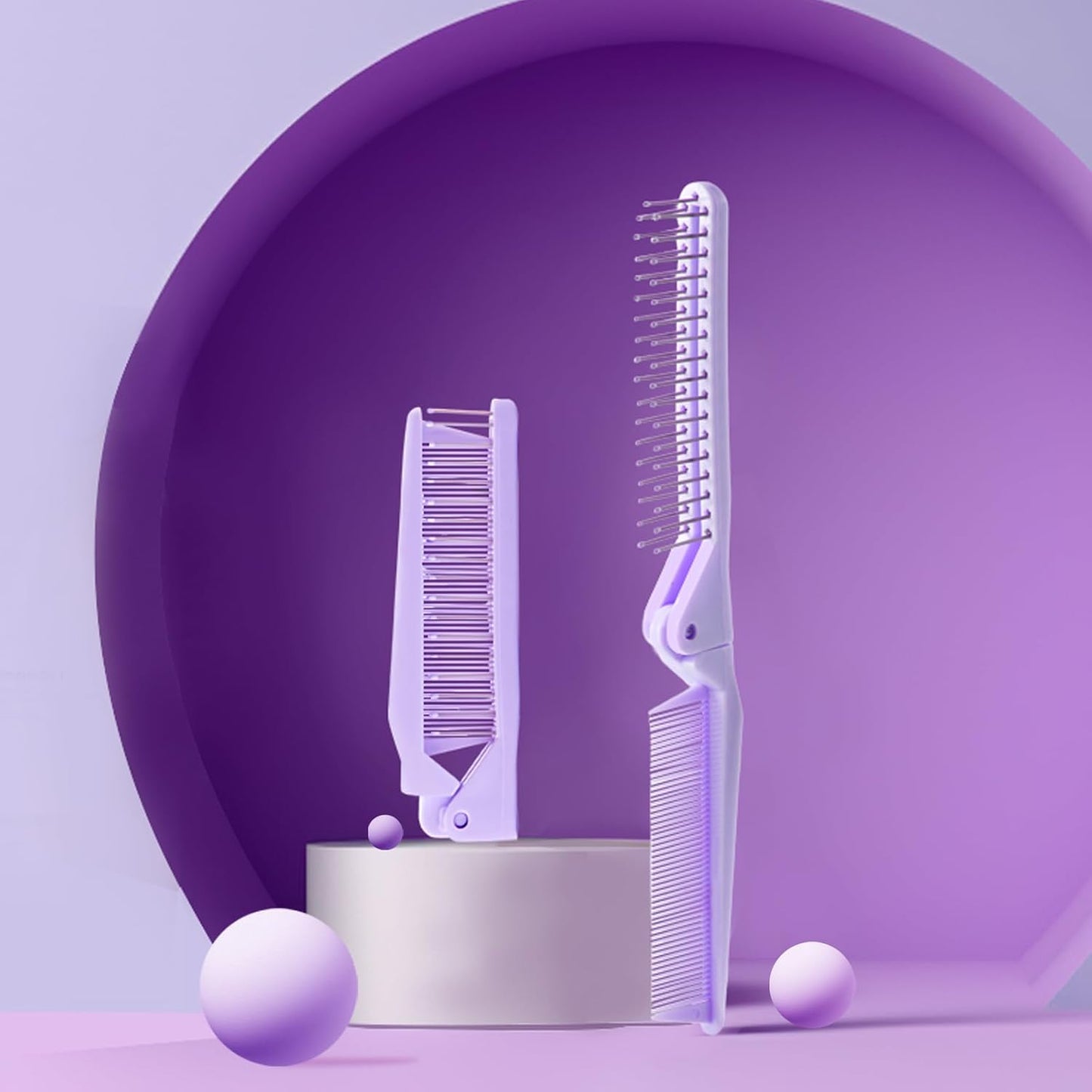 Double Head Folding Travel Hair Comb - Mini Pocket Detangling Brush for All Hair Types | Purple