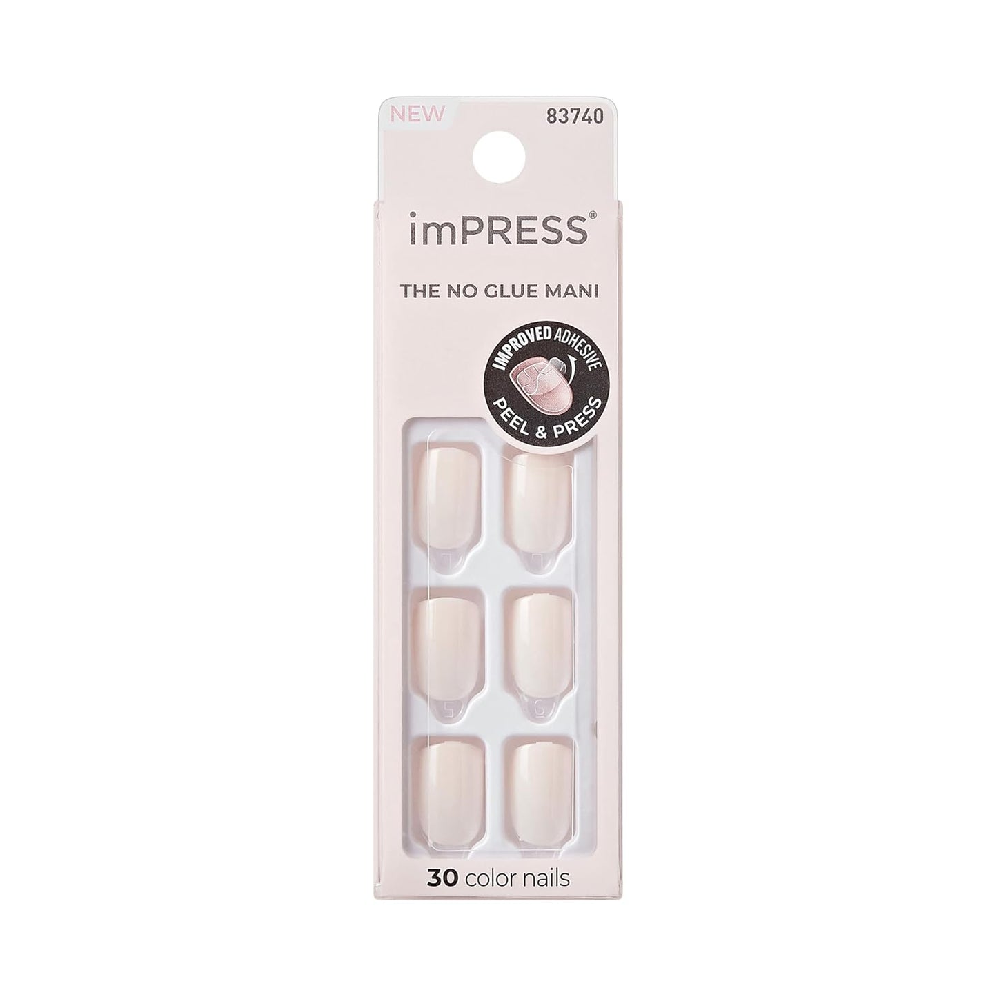 Kiss Impress No Glue Mani Press-On Nails - Point Pink Squoval Shape | 30 Nails, Prep Pad & Accessories