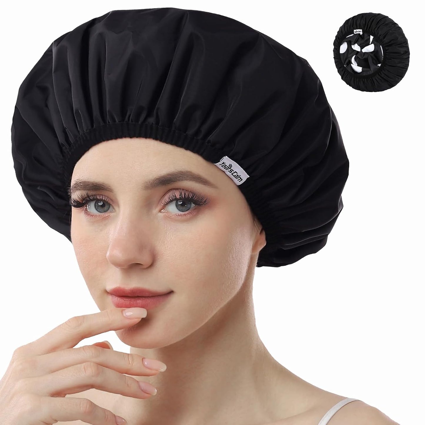 Reusable Waterproof Shower Caps for Women - Double Layer, Reversible Design | Soft Elastic Keeps Hair Dry