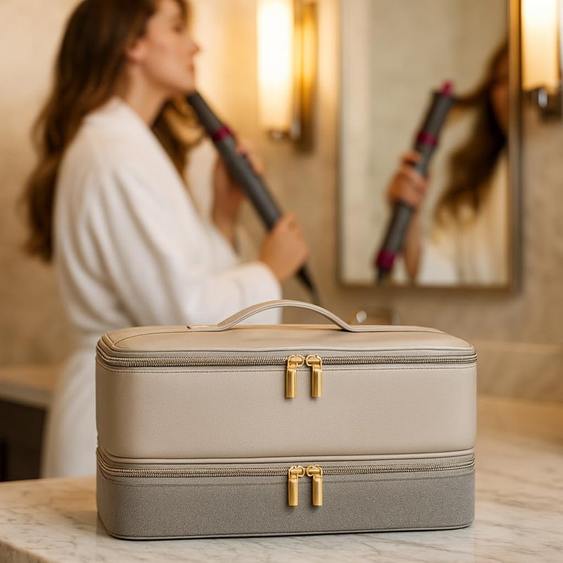 BellaBag for Dyson Airwrap Travel Case, Shark Flex Style Case, Hair Dryer Travel Bag, Shark Hair Dryer Storage, Airstraight Air Wrap Flexstyle Fusion Organizer, Dyson Travel Bag (Beige & Gray)