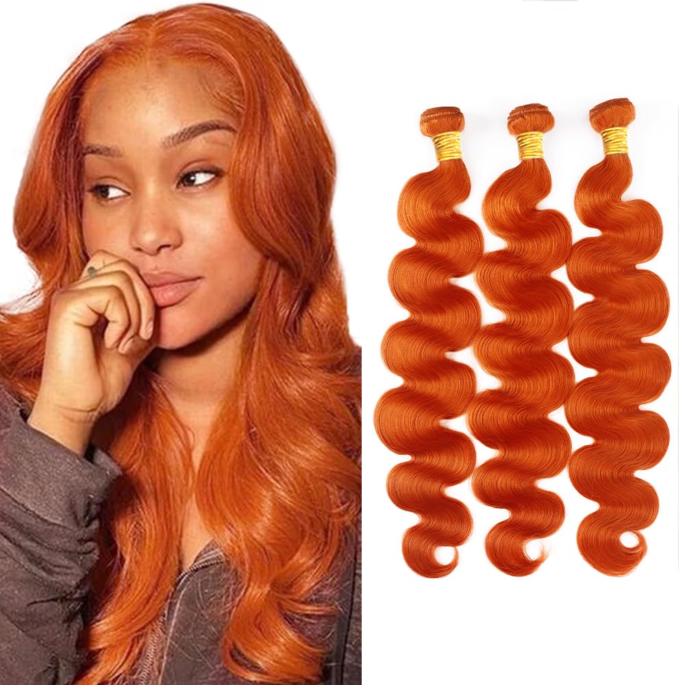 Ginger Bundles Human Hair #350 Bundles Orange Body Wave Bundle 24 26 28 inch #350 Body Wave Human Hair Bundle
