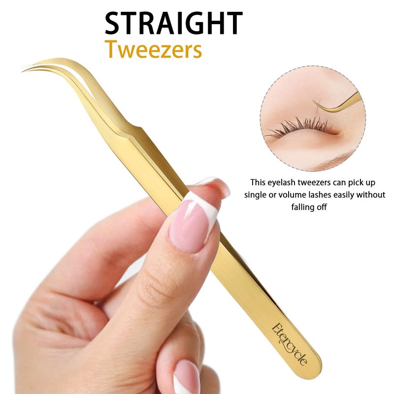 Etercycle High Precision Lash Tweezers Set - Includes 3 Stainless Steel Eyelash Tweezers for Classic Individual and Volume Lash Extensions. Complete with Storage Box