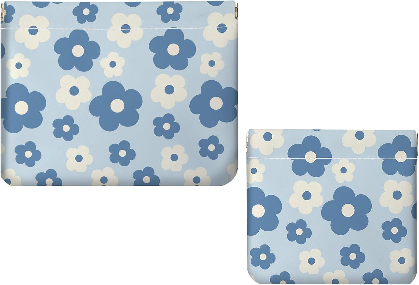 Makeup Bag Set - 2 PCS PU Leather Cosmetic Pouches for Travel | Self-Closing, Portable Design with Orange Flowers and Cats