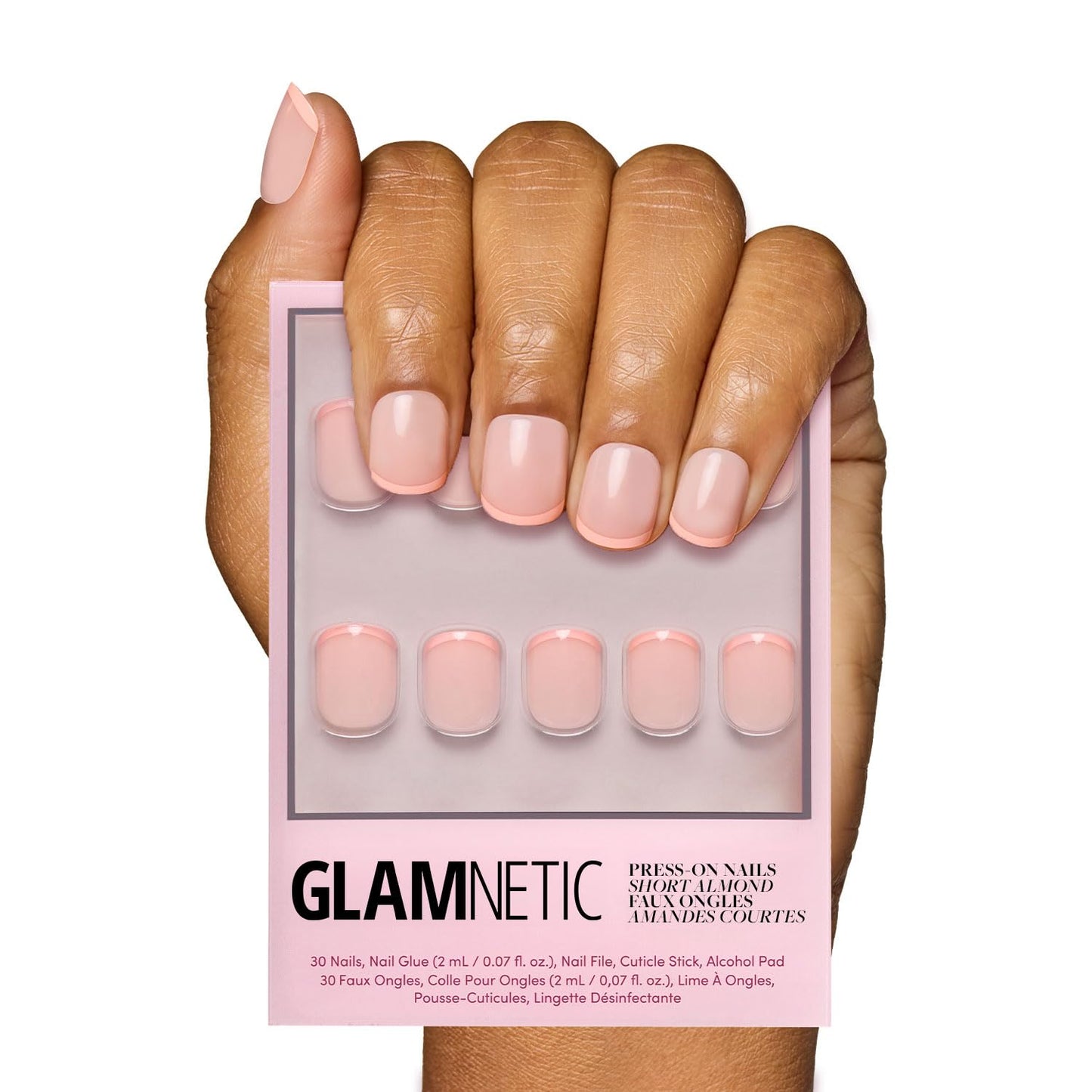 Glamnetic Press On Nails - Into Blue | Glazed Short Oval Fake Nails with Periwinkle French Tips | 30 Nail Kit with Glue, 15 Sizes