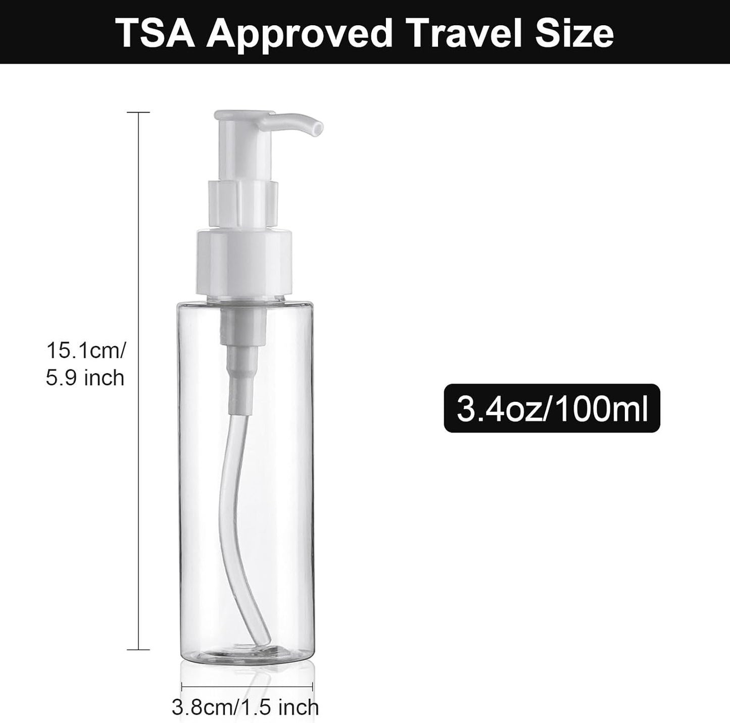 Empty Plastic Pump Bottles - TSA Approved 3.4oz Refillable Dispenser | 4 Pack Clear Lotion Containers for Shampoo & Cleansing Oil