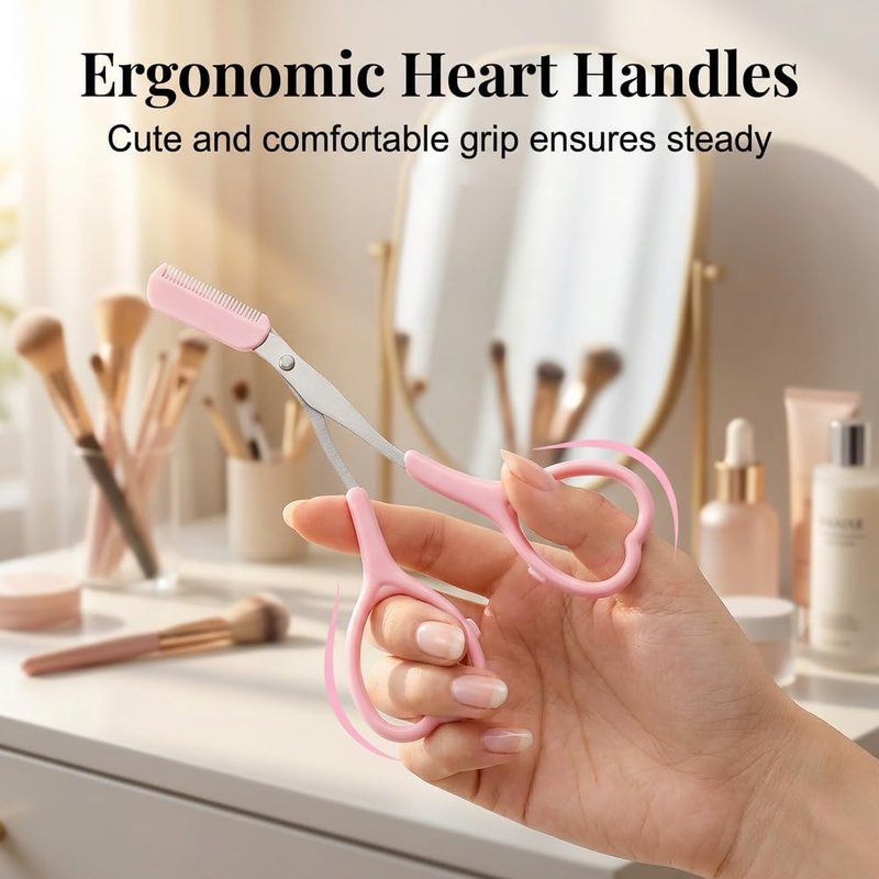 Eyebrow Trimmer Scissors - 2-in-1 Professional Stainless Steel Hair Removal Tool | Apricot Color
