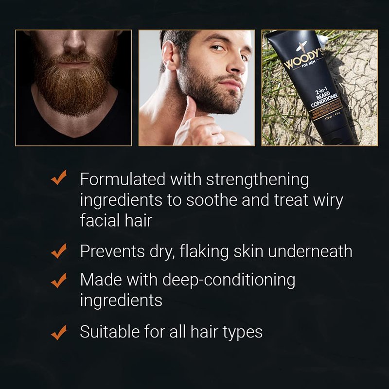 Woody's 2-in-1 Beard Conditioner – Face Moisturizer & Conditioner for Dry Flaky Beards with Botanicals, Beard Softener for Men, 4 oz