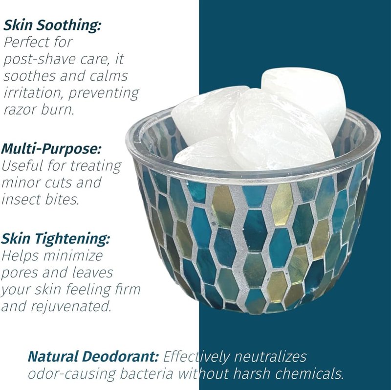Alum Stone, Handmade 100% Pure Natural - Multipurpose Deodorant, Aftershave & Astringent, Odor Control, Razor Burn Relief & Skin Soothing - Unscented, Non-Staining, Plastic-Free, Fitkari, Alumbre, 80g
