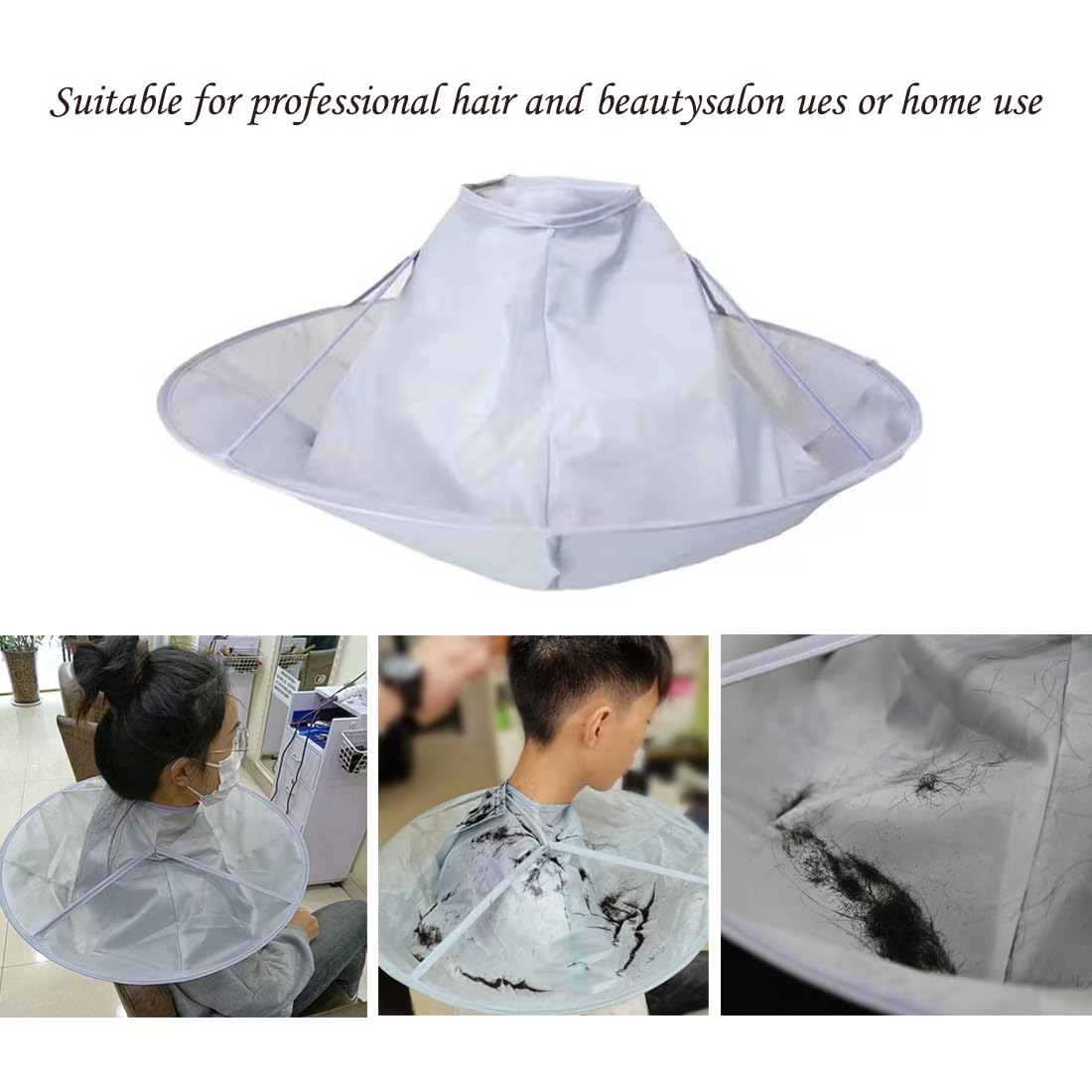 Hair Cutting Capes for Men, Umbrella Barber Cloak Cape for Home & Salon Use, Anti-static, Adjustable Neck Size (White)