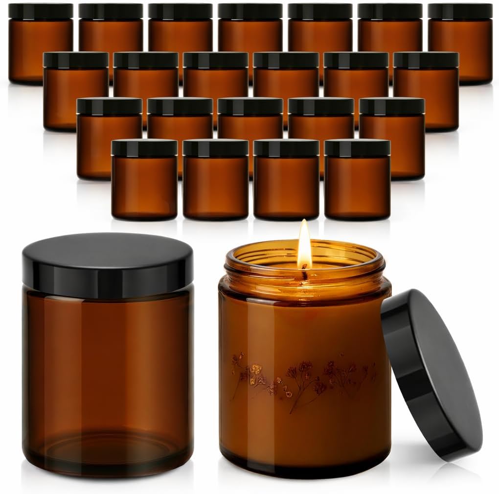 Amber Glass Lotion Jars - 36 Pack 4 oz Refillable Containers with Lids & Inner Liners | Ideal for Creams & Scrubs
