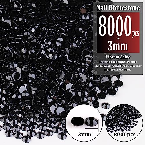8000pcs 3mm Black Flatback Resin Rhinestones for Crafts