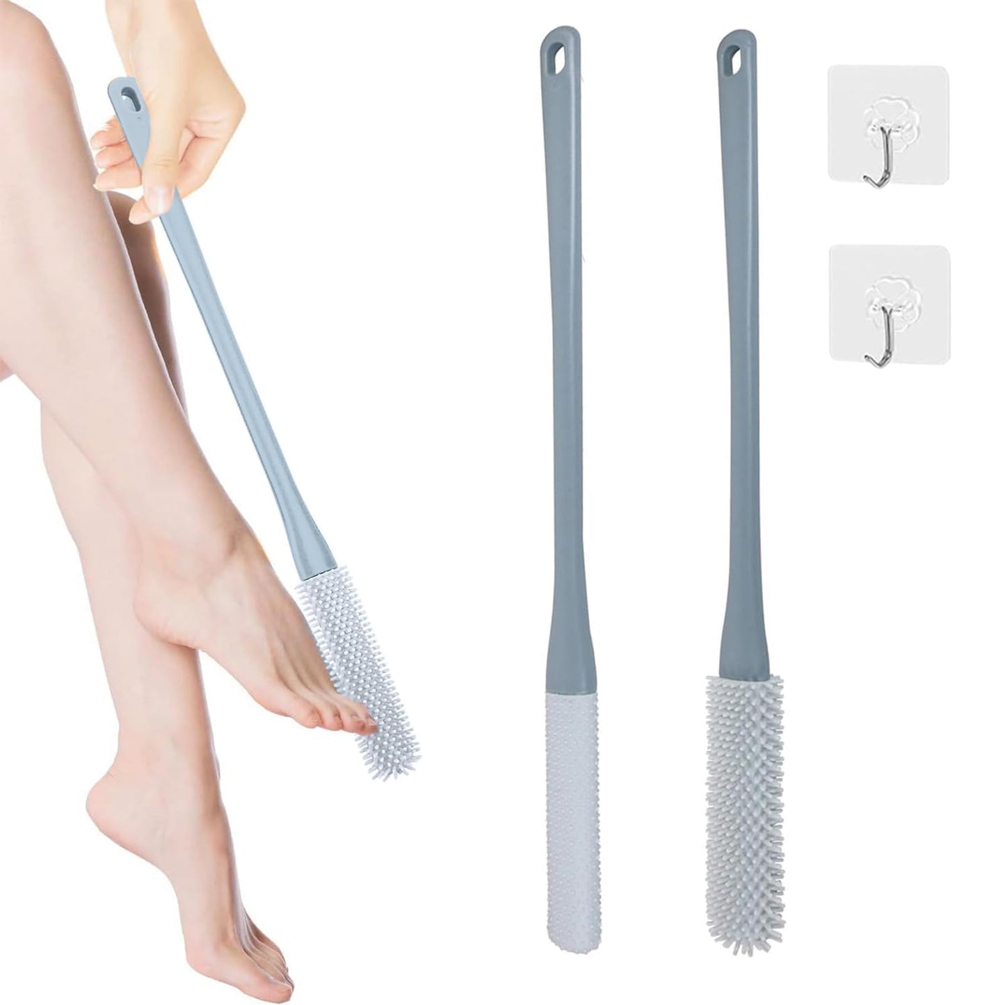 Toe Cleaning Brush, 15.7" Foot Scrubber with Long Handle - Shower Foot Brush Soft Feet Care Scrub Toe Scrubber for Exfoliating - Men, Women & Seniors (Gray)