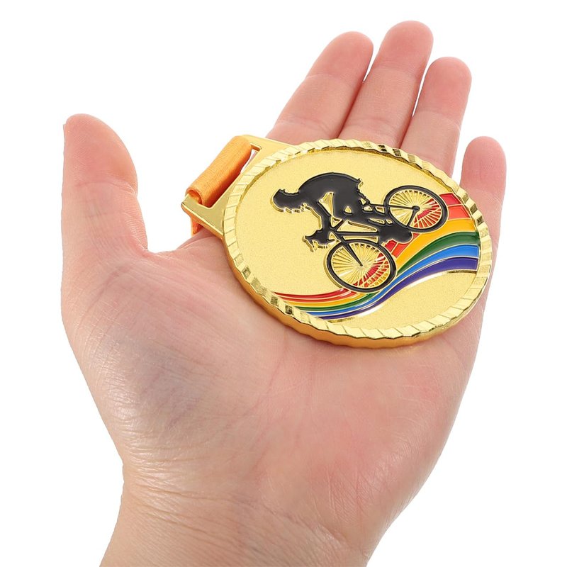 POPETPOP Cycling Medals for Awards: Gold Biking Medals with Neck Ribbons for Bike Racing, Sports, Party, Tournaments, Prizes, Competitions, 2.75 Inches