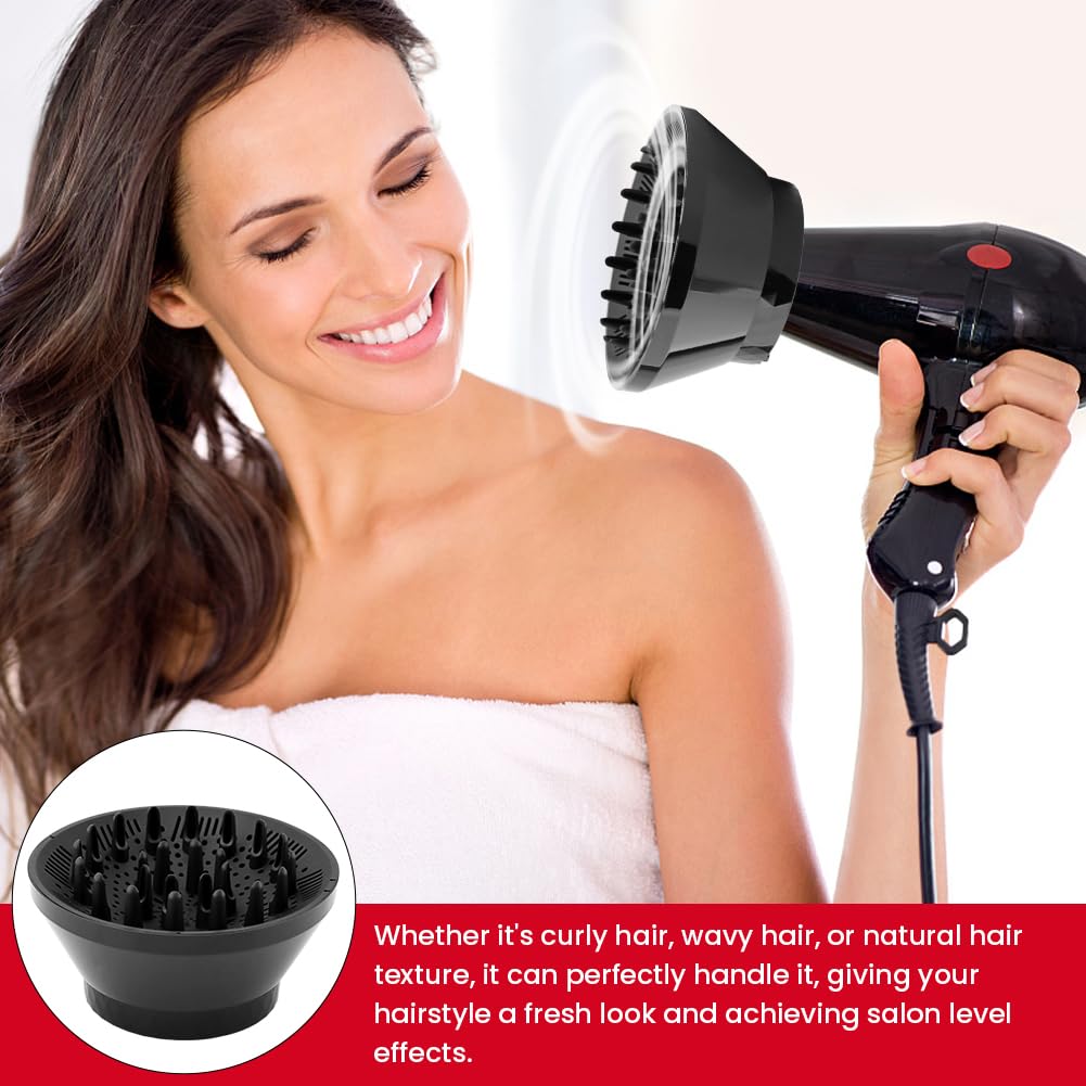 Hair Dryer Diffuser Attachment for Curly & Wavy Hair - Adjustable 1.4 to 3.2 Inch | Black