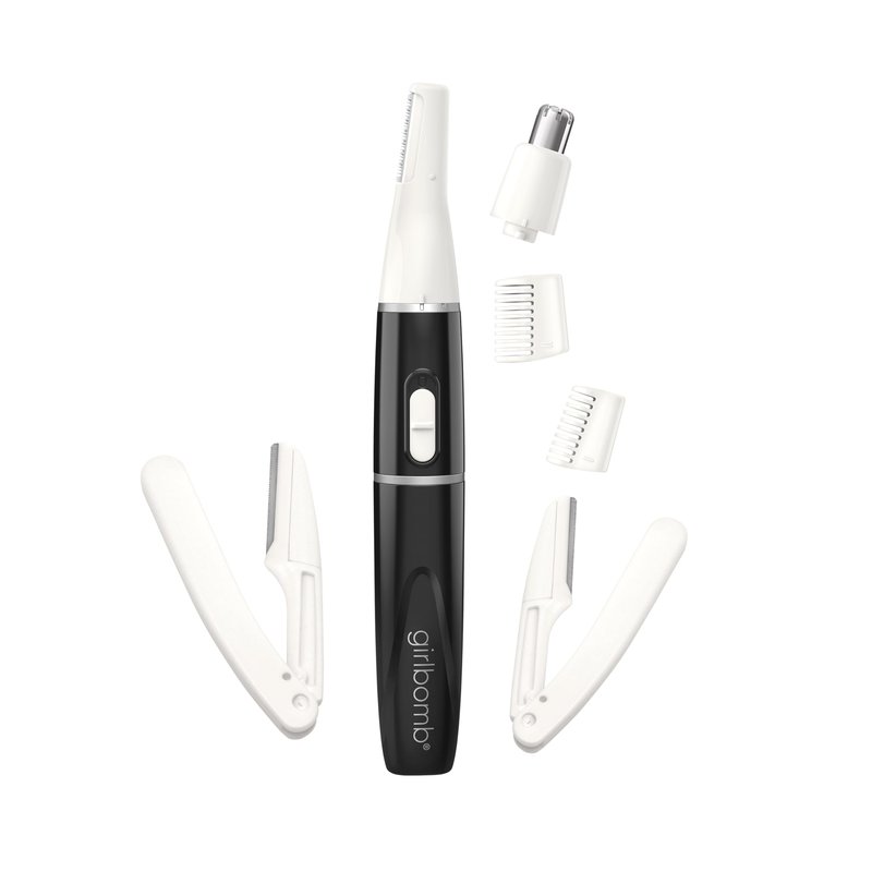 Conair GIRLBOMB All-in-1 Facial Hair Trimmer for Women - 9 Piece Kit with 2 Dermablades - Perfect for Face, Ear/Nose and Eyebrows - Battery-Powered