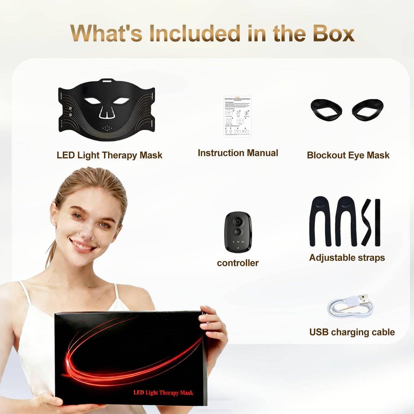 wyzanqal Led Red Light Therapy for Face, 4 Modes Wireless Red Light Therapy Msk with 2000W Detachable Controller, USB-C Rechargeable, Lightweight Soft Silicone Red Mask for Home, Travel