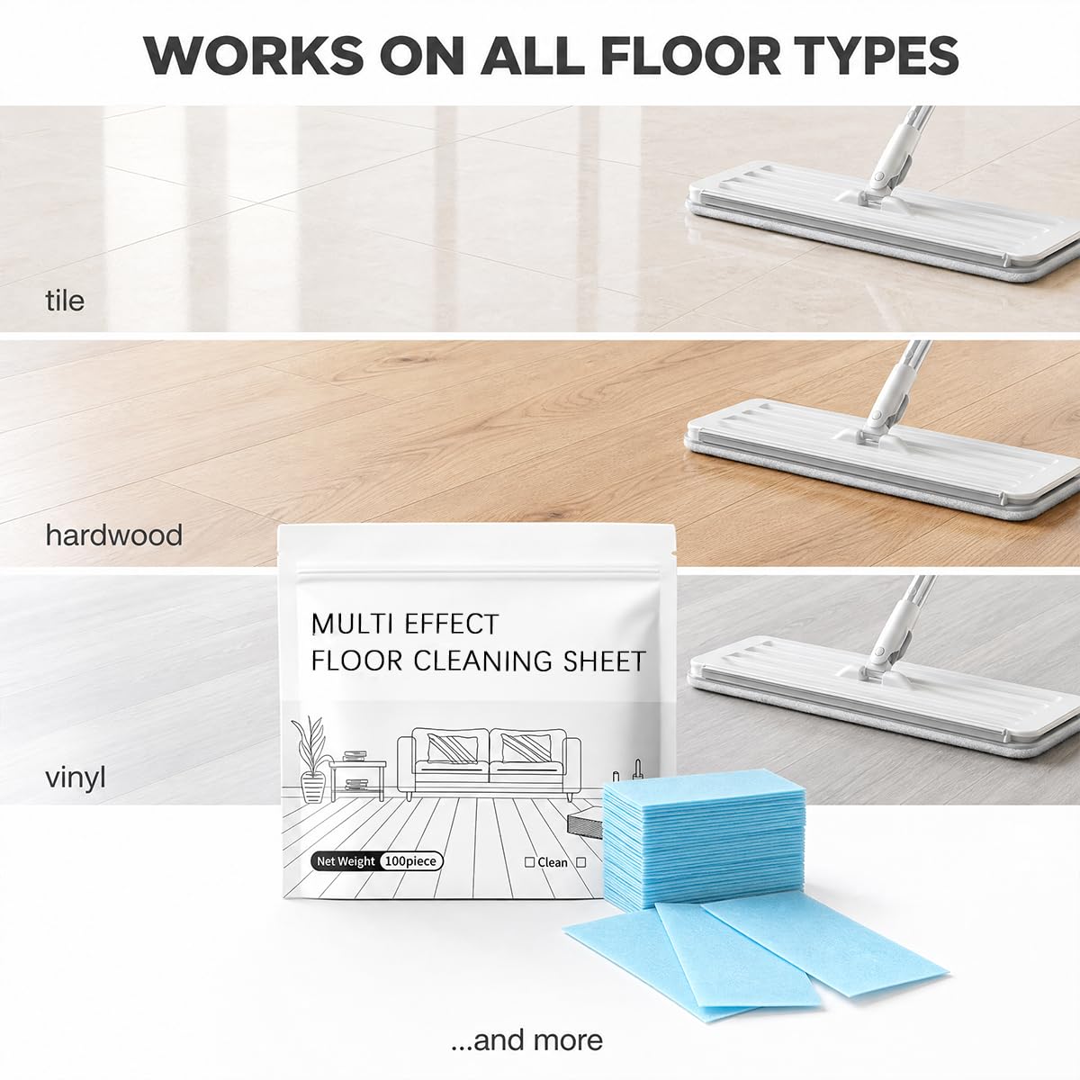 100pcs Multi-Surface floor cleaning tablets, multiple effect the floor clean, Water Soluble Floor Cleaner for Mopping for Hardwood, Laminate Floors, Wall Tiles, Glass