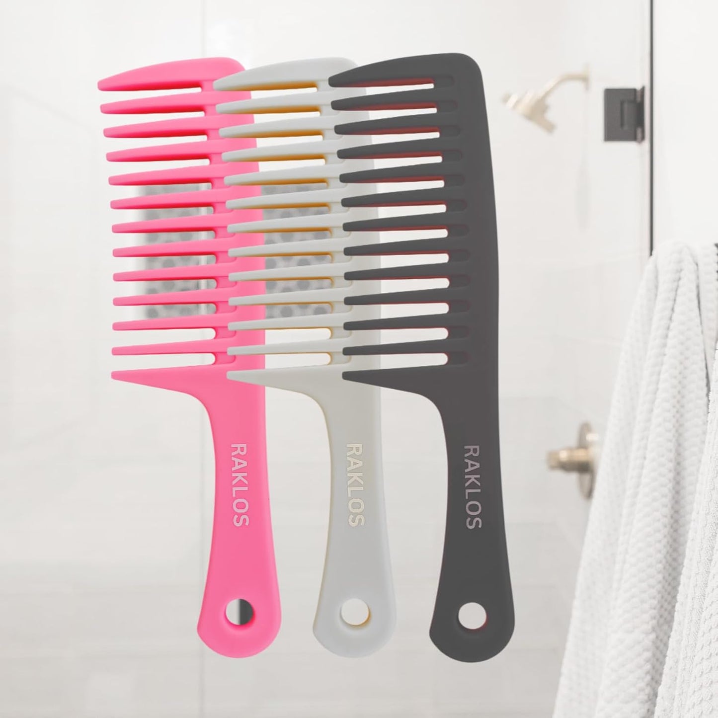Large Wide Tooth Comb - Hair Detangler for Curly Wet & Dry Hair | Black Shower Comb