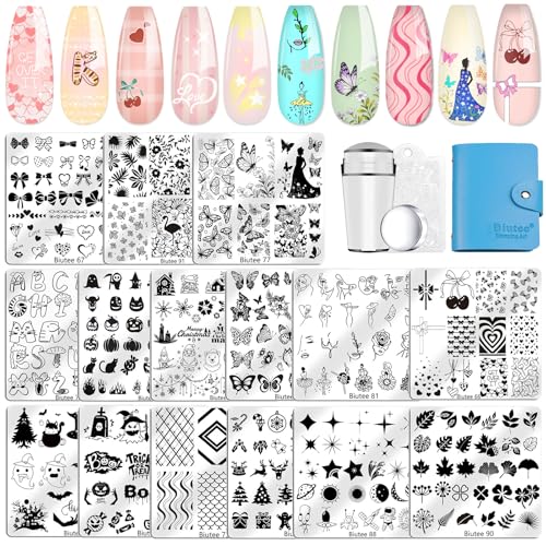 Biutee 19-Piece Nail Stamping Kit with 15 Plates, Stamper & Accessories