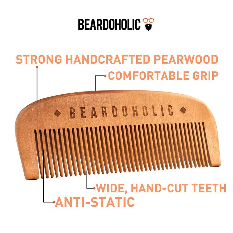 Beardoholic Beard Comb With a Gift Box – Wide Teeth – Anti-Static, Eliminates Tangles and Keeps Your Beard Neat and Tidy – 5.31 x 1.96 IN Handmade 100% Pearwood Design