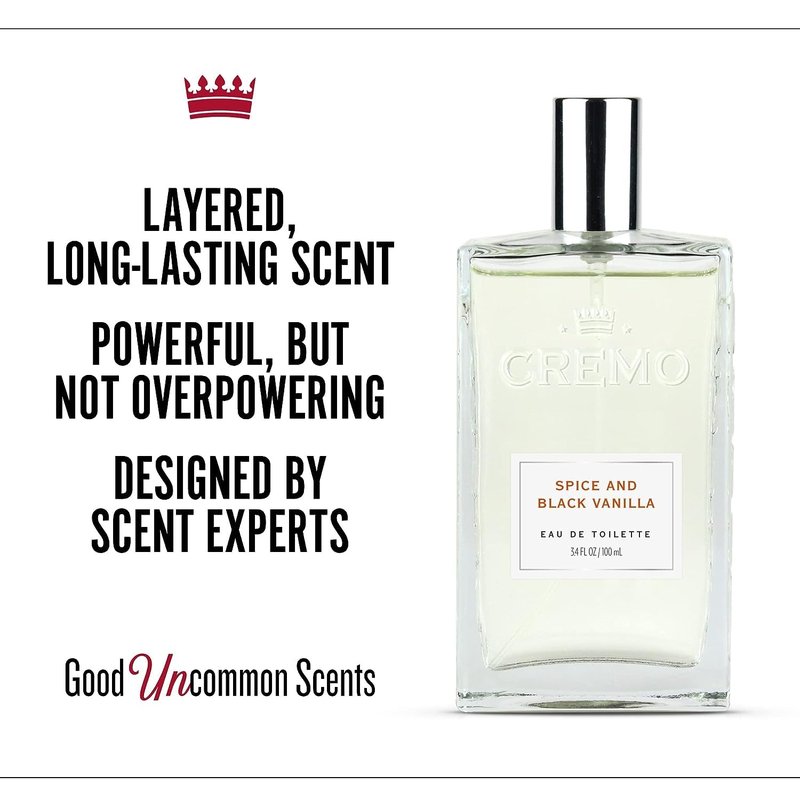Cremo Cologne For Men - Spice & Black Vanilla Mens Cologne Spray, An Explosion of Vibrant Spices, Dark Woods and Black Vanilla, Multi-Layered Signature Men's Fragrances, 3.4 Fl Oz