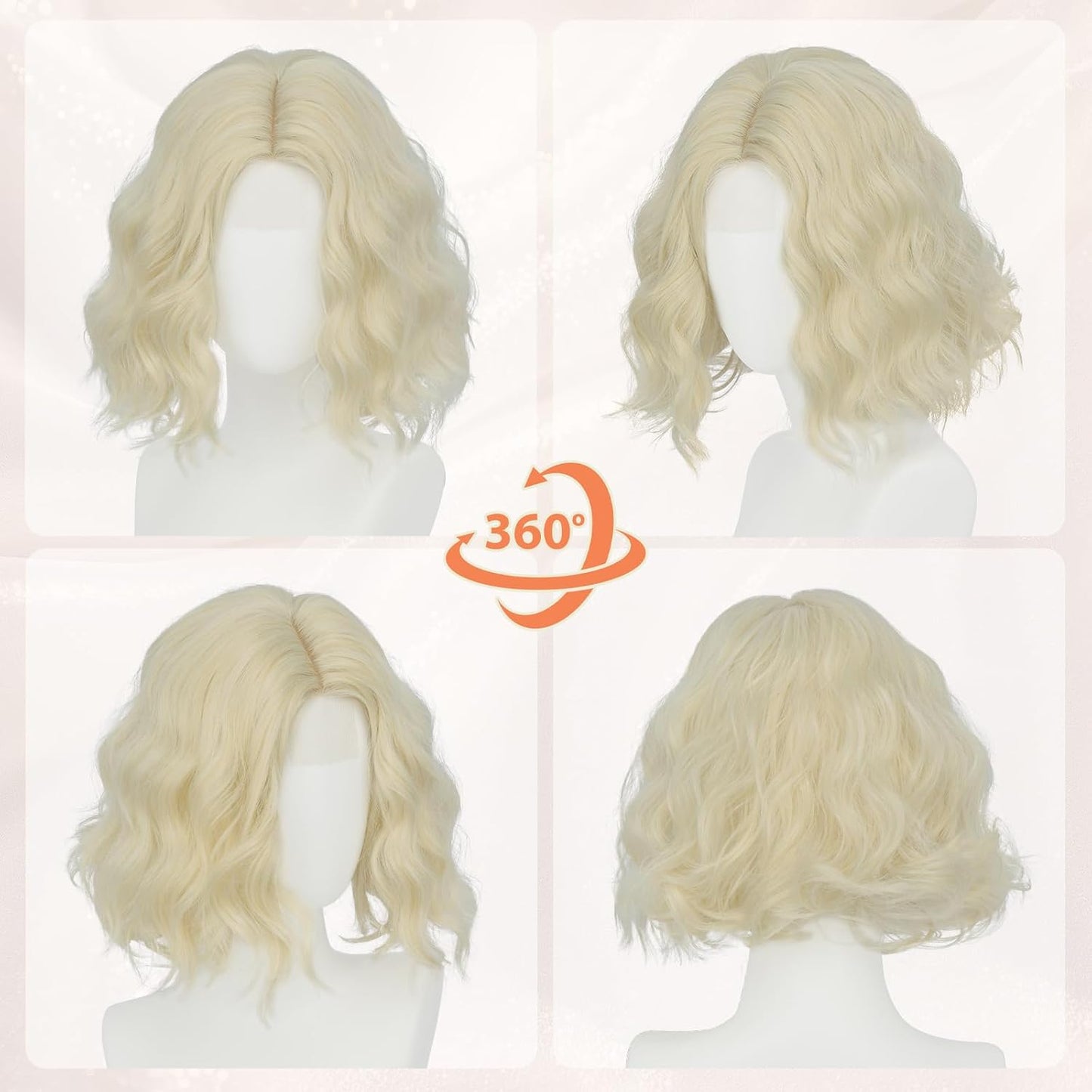 Blonde Bob Wig for Women - Lace Front Short Soft Wavy Curly Synthetic Hair | 11 Inch Natural Look