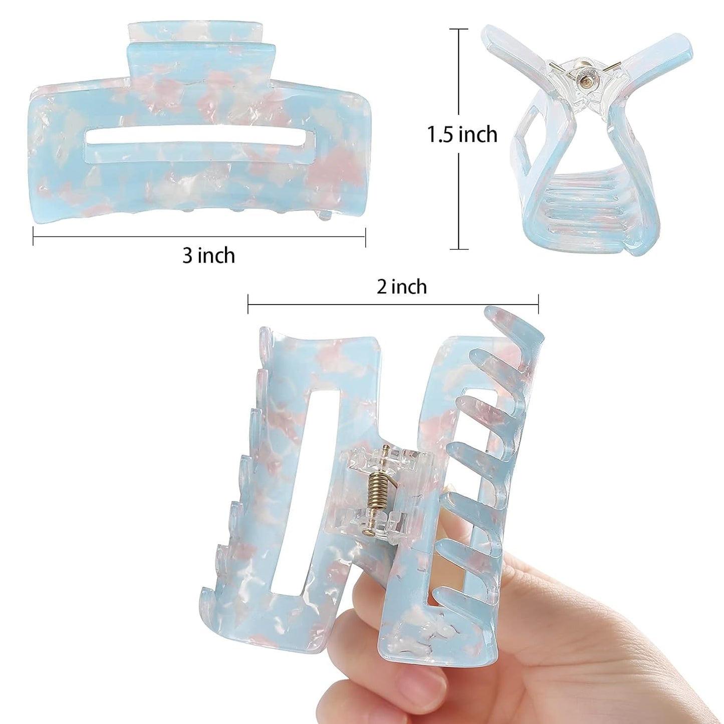 Hair Claw Clips - 8 Pack Tortoise Rectangle Barrettes | 3-Inch Fashion Clips for Women