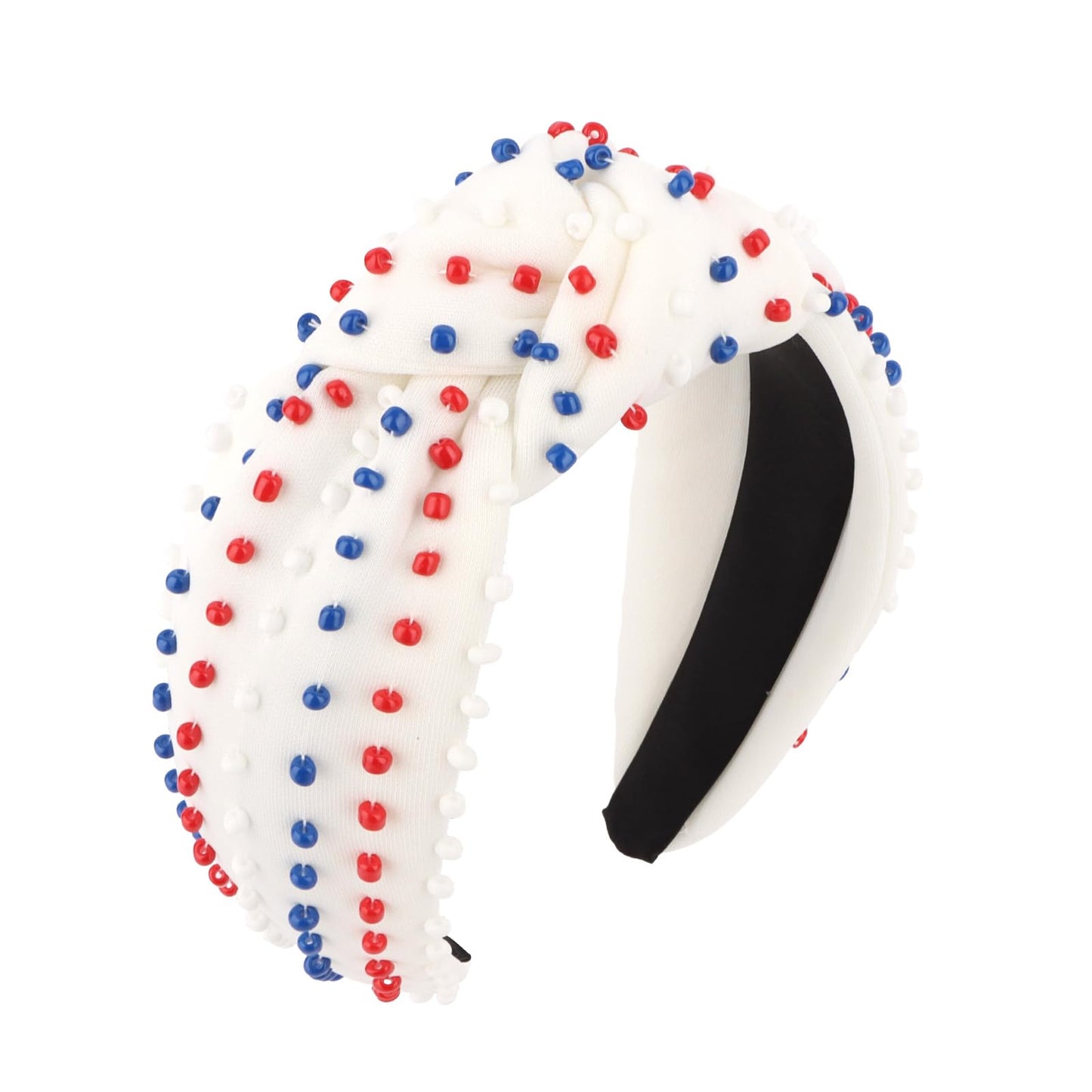 YISSION 4th of July Red White Blue Beaded Knotted Wide Headband for Adults - Patriotic Festival Hair Accessory for Independence Day Parades & Celebrations