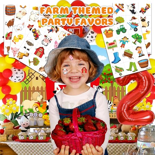 60 Pre-Cut Farm Animal Temporary Tattoos for Kids' Parties