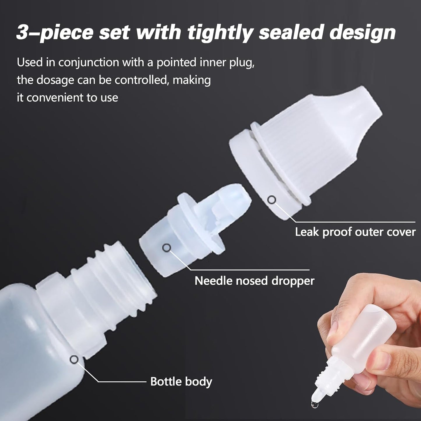 5ML Squeezable Dropper Bottles - 12PCS Refillable Eye Liquid Containers with Screw Cap | Portable White Plastic