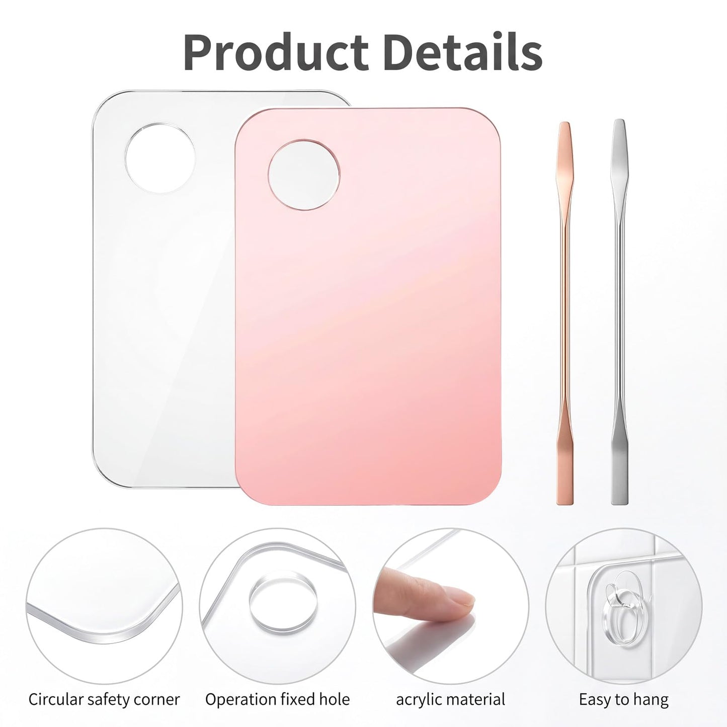 4Pcs Acrylic Makeup Palette, Foundation Mixing Palette with Spatula Tool, Professional Makeup Mixing Tray for Women Girls Blending Eye Shadow Lipsticks Nail Art Beauty Salon