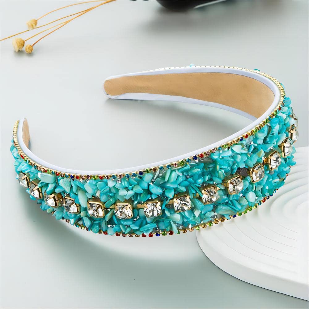 MUQINGWAN Turquoise Crystal headbands for Women Sparkly Rhinestone Pearls Hairband Wide Headband Headpiece Spring Summer Pink Headbands Headwear Accessories for women