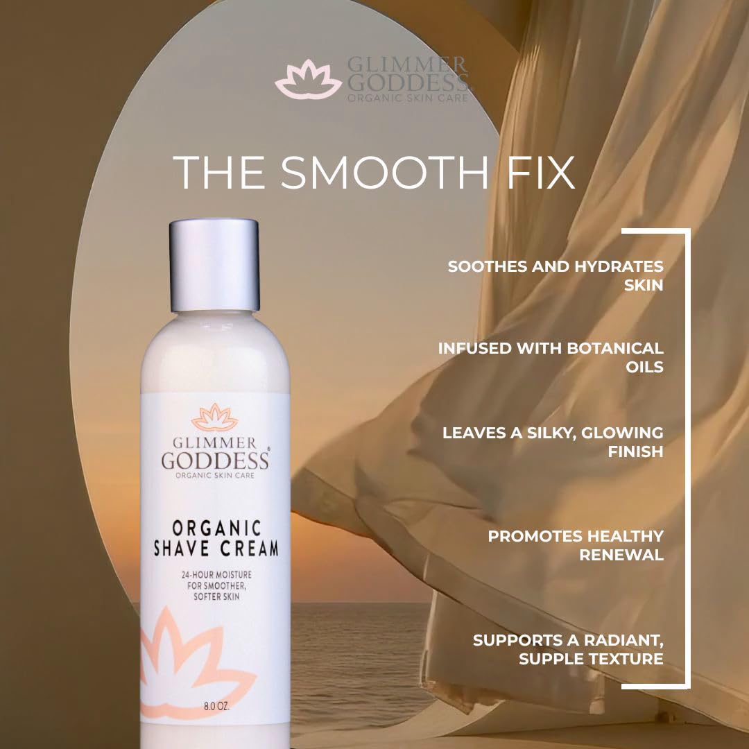 Glimmer Goddess Organic Shave Cream, Unscented, For Sensitive Skin, With Coconut Oil, Shea Butter, Aloe Vera
