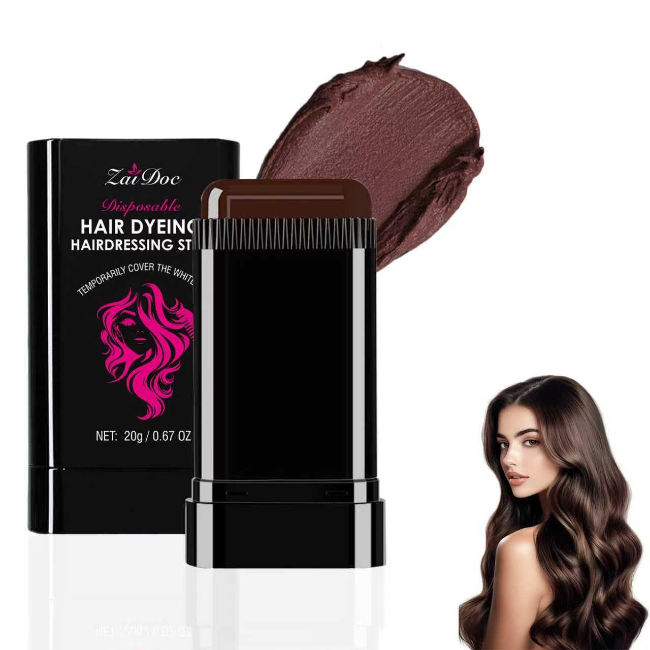Temporary Hair Dye Stick - 2-in-1 Root Touch Up & Comb, Waterproof & Portable | 0.67oz Black