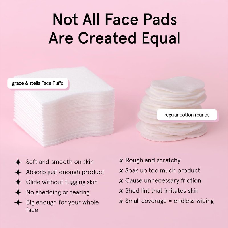 Face Pads for Toner & Essence | Lint-Free Makeup Remover (100 Count) - Soft, Durable Vegan Skincare Pads